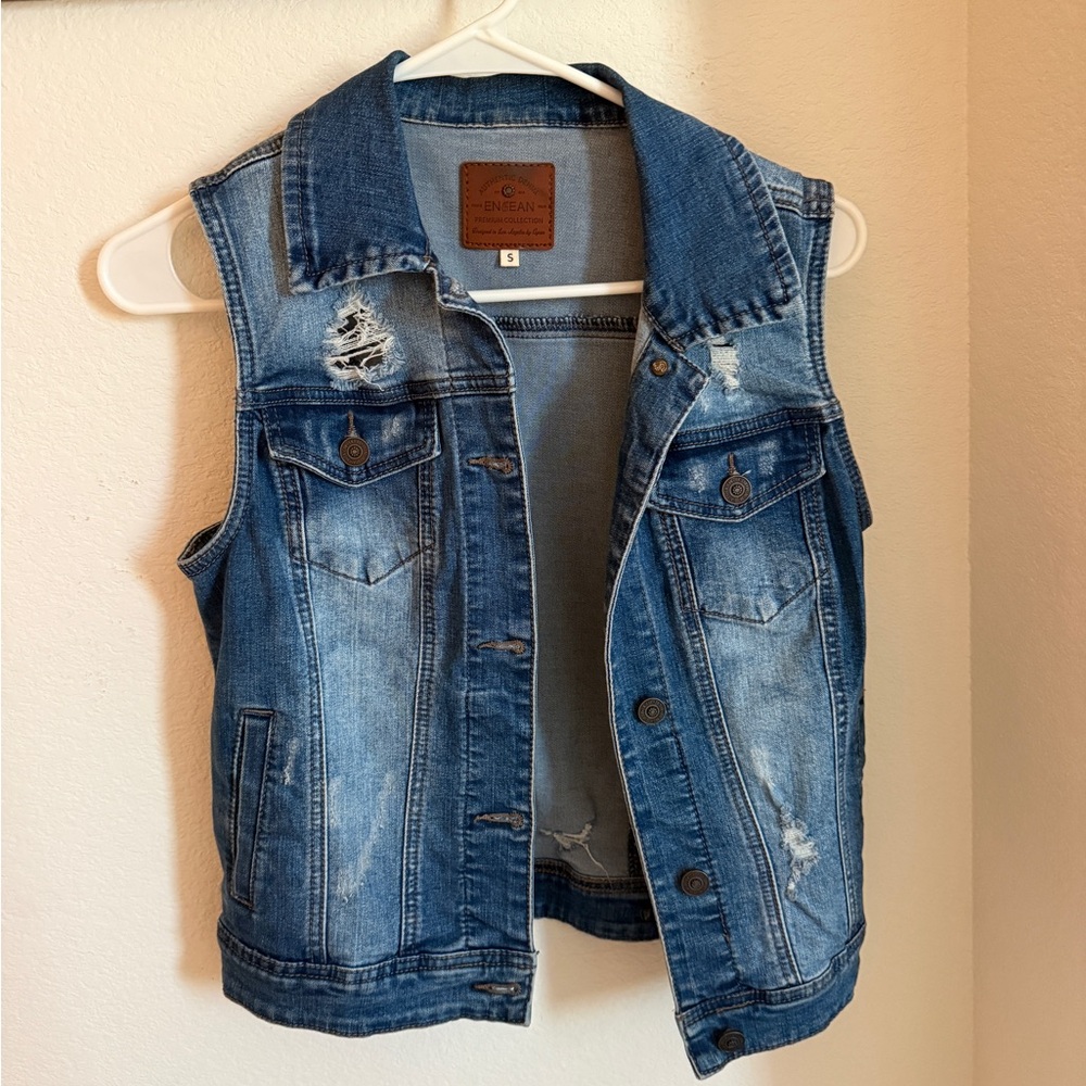 Distressed Blue Denim Vest - Women's